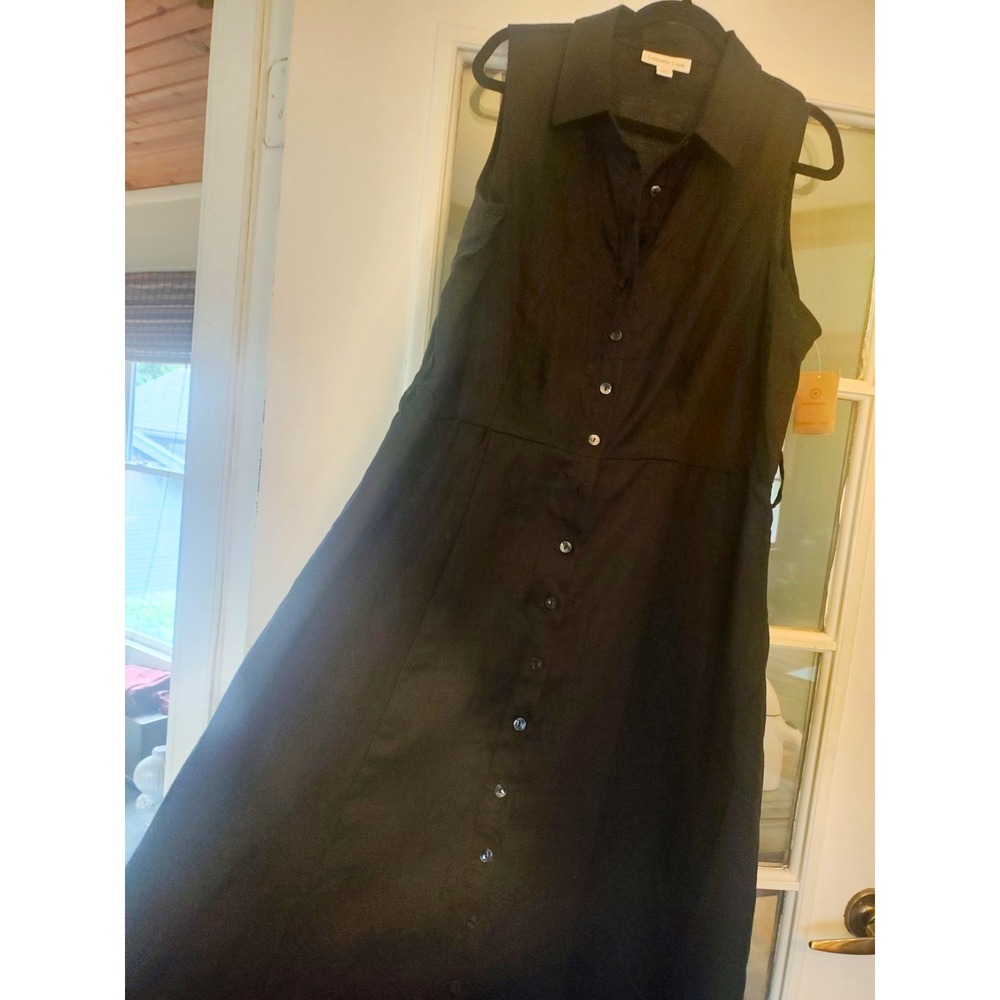 Coldwater Creek Dress 20 W Black 100% Linen Maxi Button Front USA Made NWT
